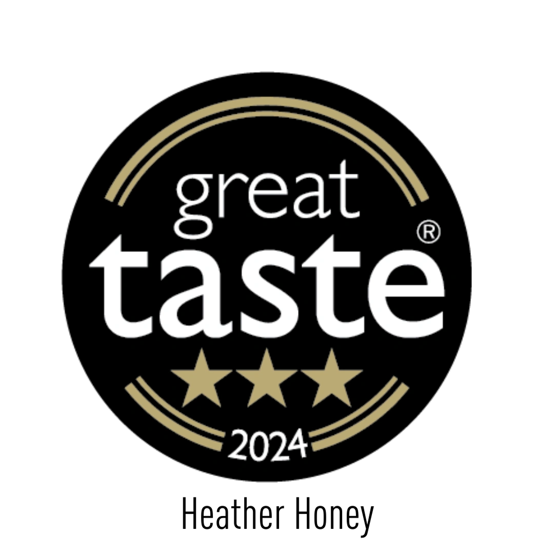 A black circular badge with the words "great taste" in white, three gold stars below, and "2024" at the bottom, indicating a 2024 Great Taste award.