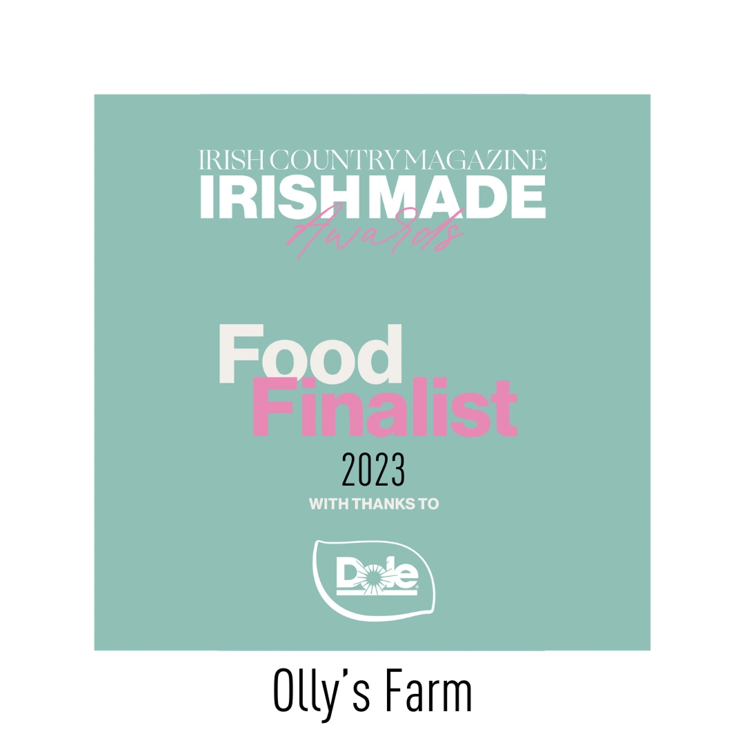 A teal square graphic reads "IRISH COUNTRY MAGAZINE IRISH MADE Awards. Food Finalist 2023, with thanks to Dole," with the Dole logo at the bottom.