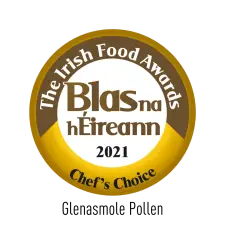A gold and brown circular badge reads "The Irish Food Awards Blas na hÉireann 2021 Chef’s Choice.